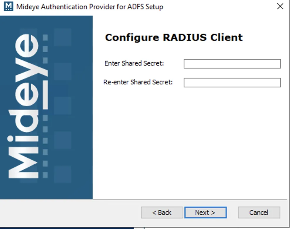 Mideye ADFS module — configure RADIUS shared secret