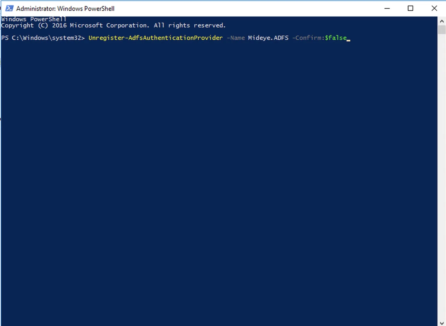 ADFS — confirm uninstall complete in PowerShell