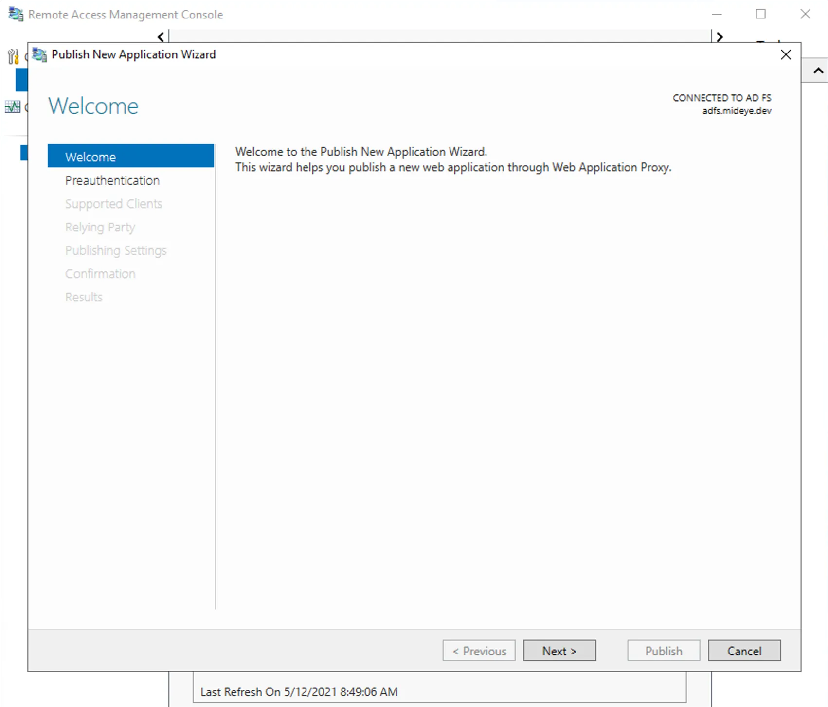 WAP — Publish New Application wizard welcome screen