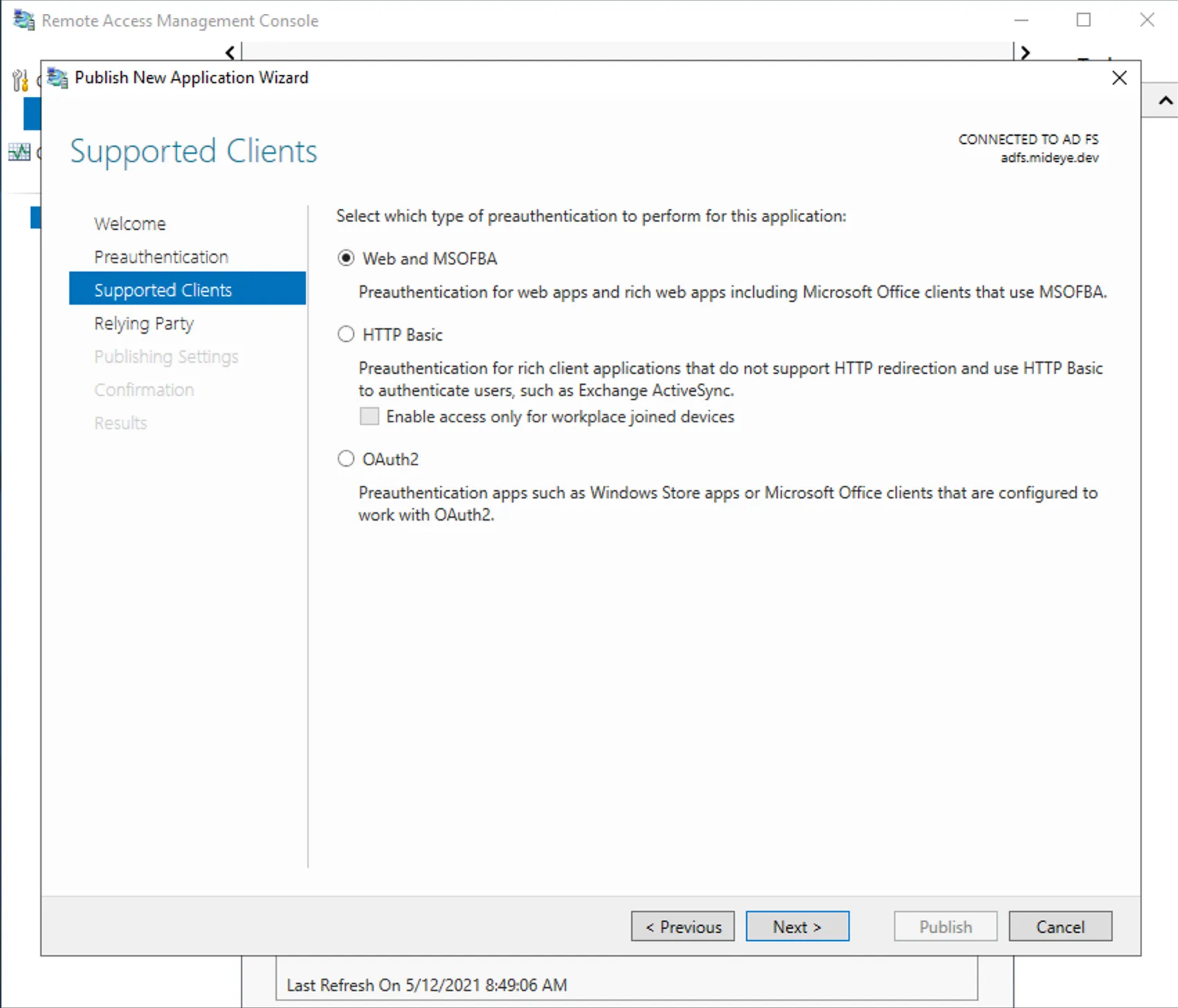 WAP — select Web and MSOFBA support
