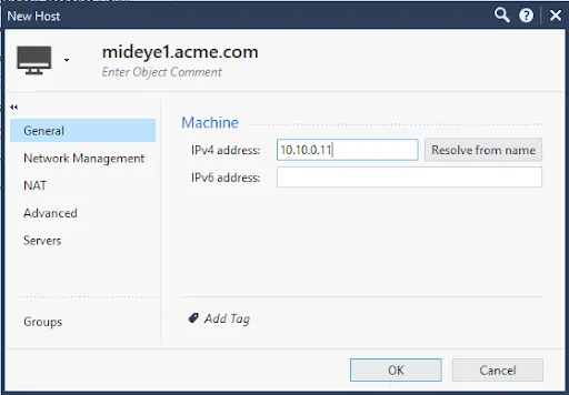 Host configuration with name and IP address