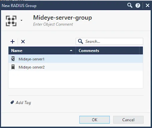 RADIUS group with Mideye servers added