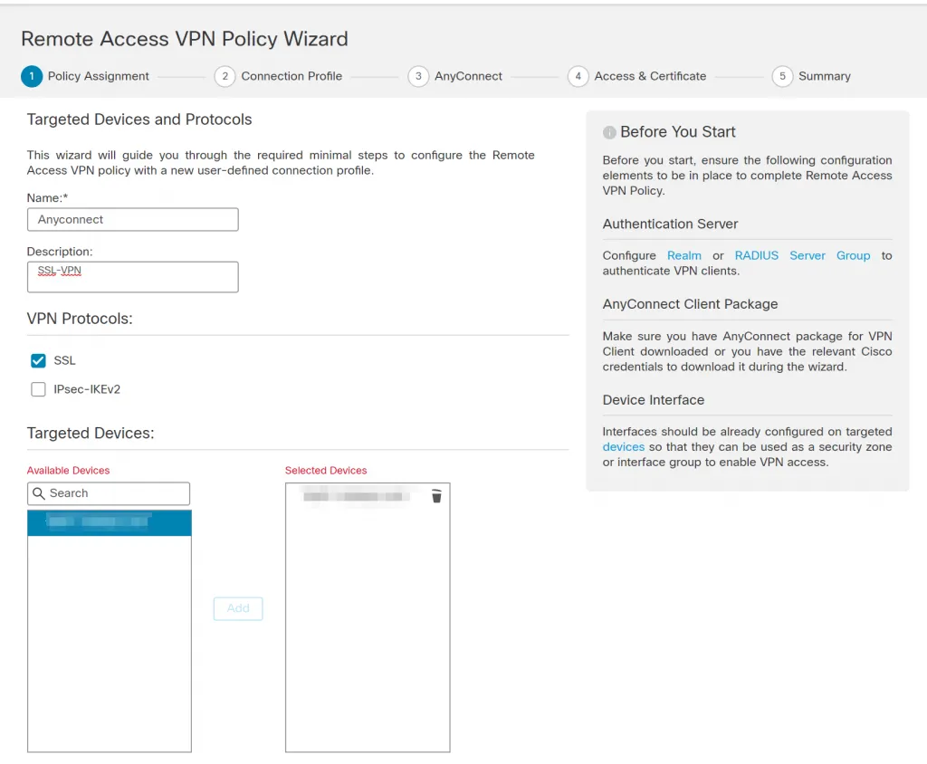 Remote Access VPN Policy Wizard