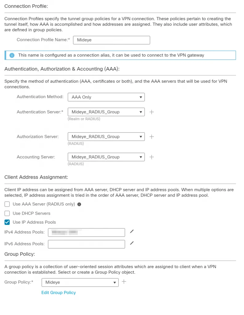 Connection Profile configuration