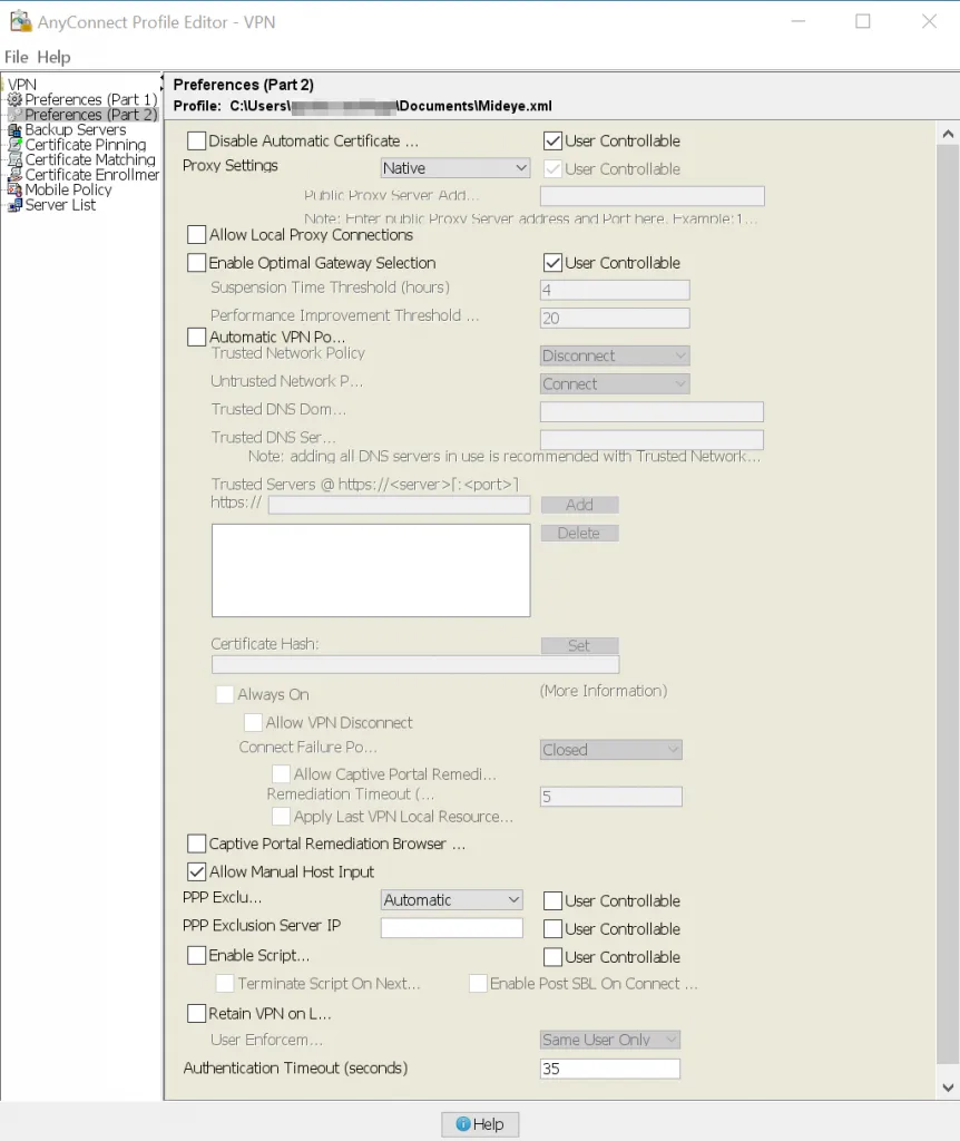 AnyConnect Profile Editor — Preferences (Part 2)