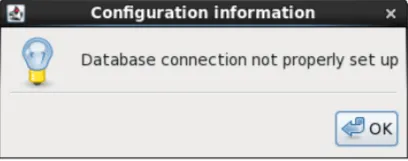 Mideye Configuration Tool error dialog indicating database connection is not properly configured