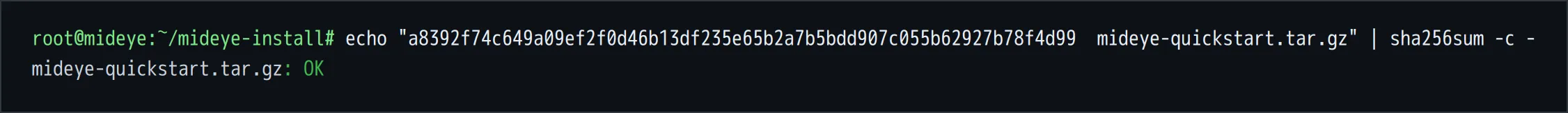 The check of the bundle's SHA-256 ends in OK.