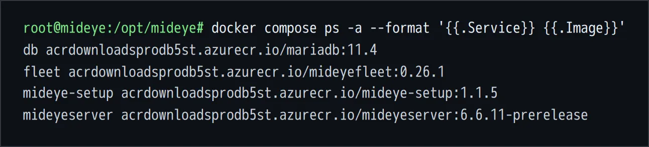 All four services with the new image tags after the upgrade.