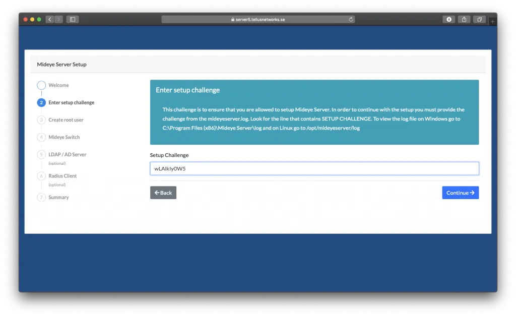 Mideye Server 5 Import Wizard setup challenge input field