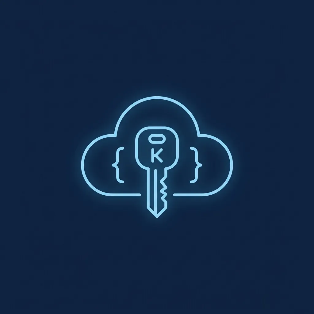 Line icon of a cloud holding a key between code brackets