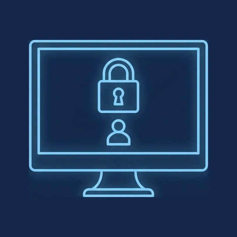 Line icon of a desktop computer secured with a padlock