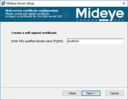 Mideye Server 5 installer self-signed SSL certificate generation