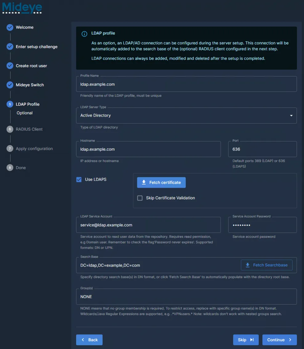 LDAP profile configuration