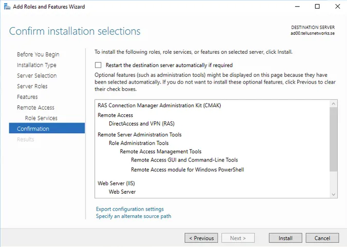 Add Roles — installation complete, open configuration