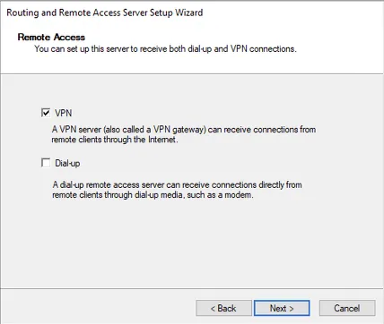 RRAS — select remote access type