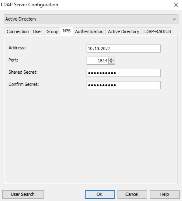 Mideye Configuration Tool LDAP Server NPS settings for MS-CHAPv2 password change integration