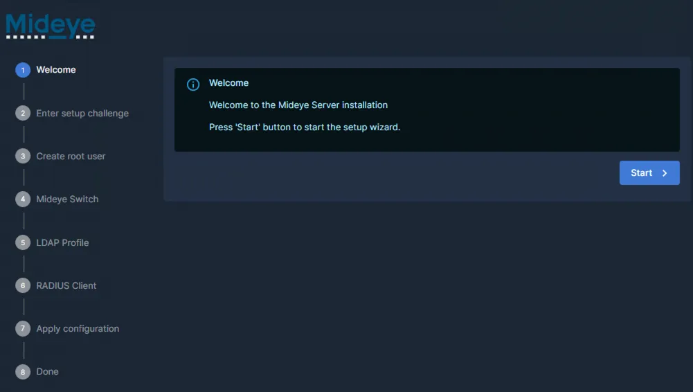 Mideye Server 6 configuration wizard welcome screen