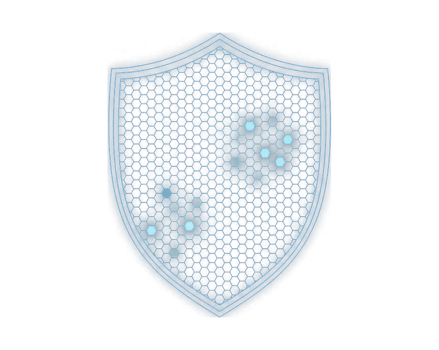Line-art shield built from hexagonal honeycomb cells