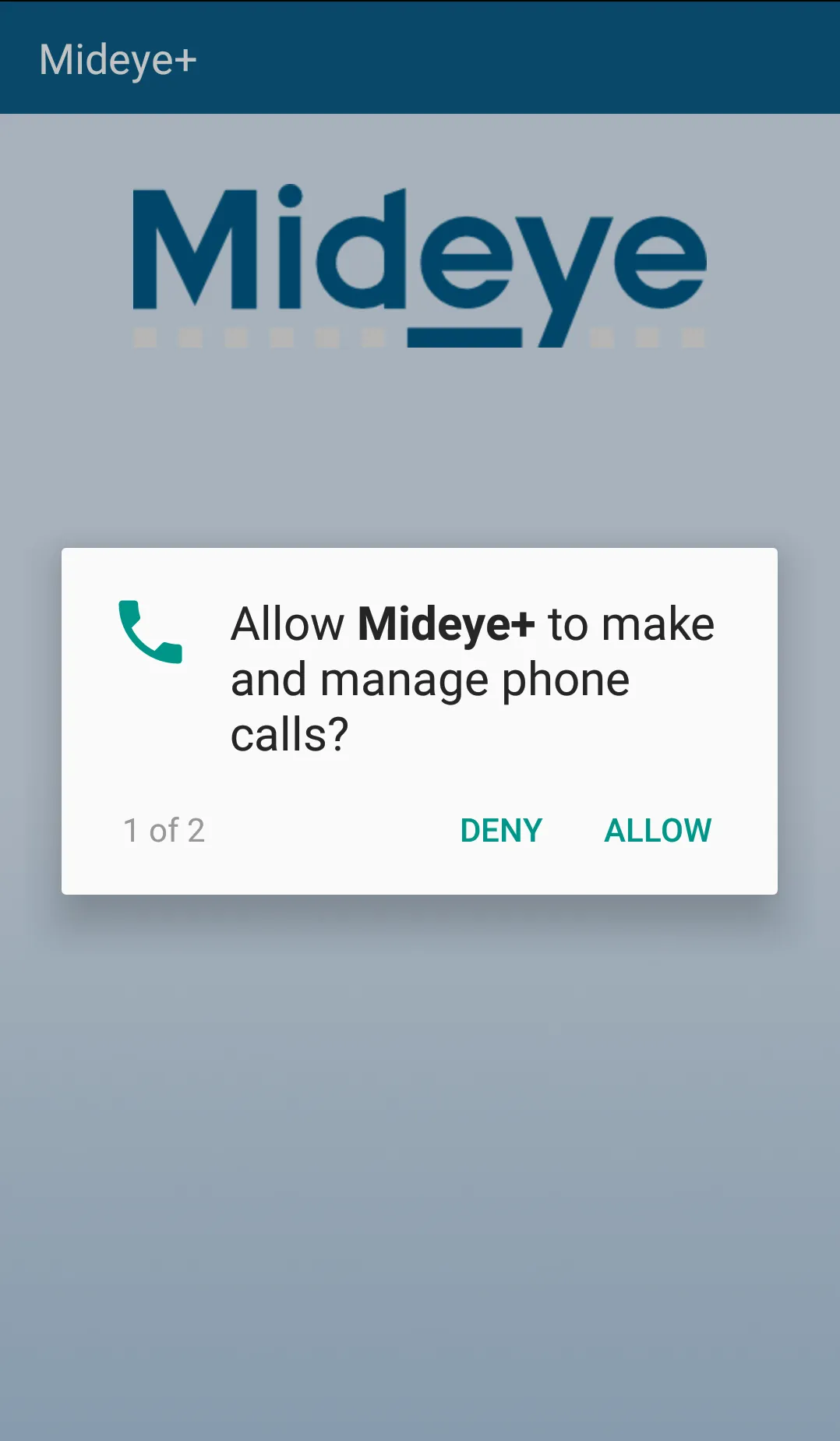 Android permission dialog requesting phone call access for Mideye+ app