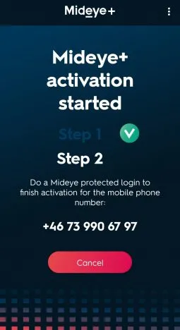 Mideye+ Android app waiting for authentication attempt during activation