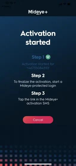 Mideye+ iPhone app waiting for authentication attempt screen during activation