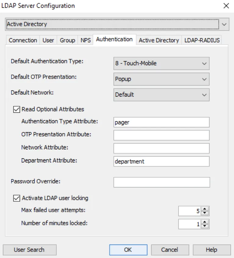 LDAP profile Authentication tab